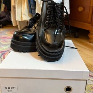 UNIF Shiny Black Moto Boots